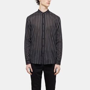 NWT THE KOOPLES Men’s Black Fancy Stripes Shirt Officer Collar Sheer Size Small